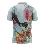 Willie wagtail Australia Zipper Polo Shirt Banksia Bottlebrushes Watercolor Stylized - Aussie Hoodie
