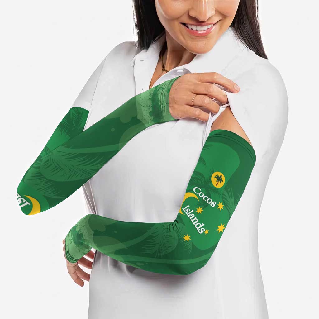 Australia Cocos Keeling Islands Arm Sleeves Southern Cross Palm Tree Pattern - Aussie Hoodie