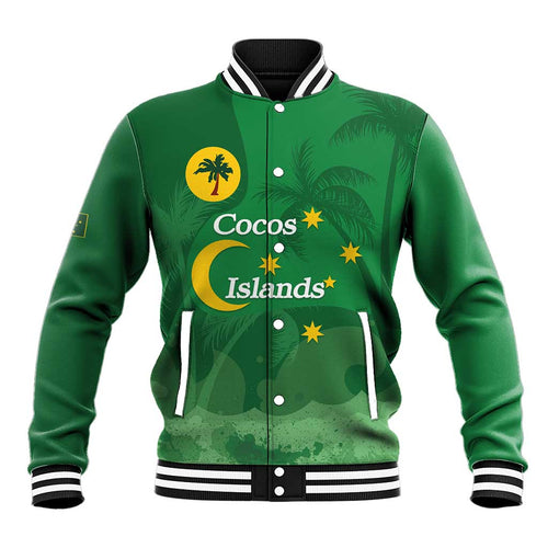 Australia Cocos Keeling Islands Baseball Jacket Southern Cross Palm Tree Pattern - Aussie Hoodie