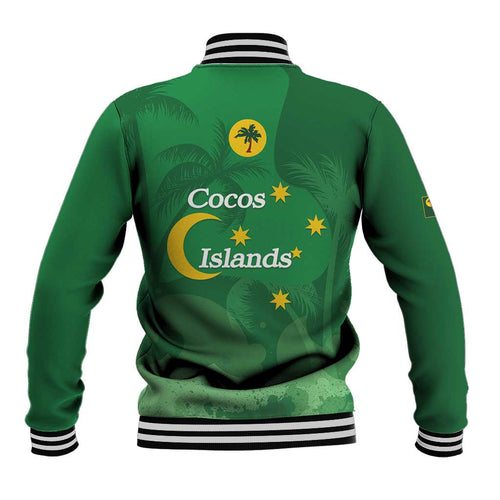 Australia Cocos Keeling Islands Baseball Jacket Southern Cross Palm Tree Pattern - Aussie Hoodie