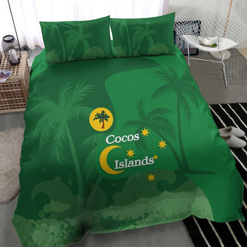 Australia Cocos Keeling Islands Bedding Set Southern Cross Palm Tree Pattern - Aussie Hoodie