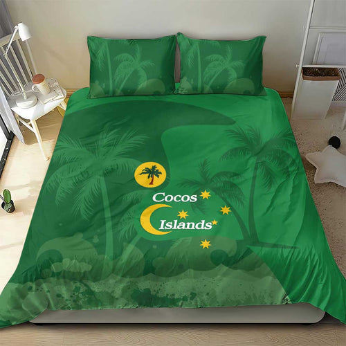 Australia Cocos Keeling Islands Bedding Set Southern Cross Palm Tree Pattern - Aussie Hoodie