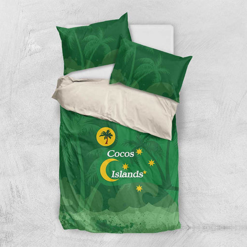 Australia Cocos Keeling Islands Bedding Set Southern Cross Palm Tree Pattern - Aussie Hoodie