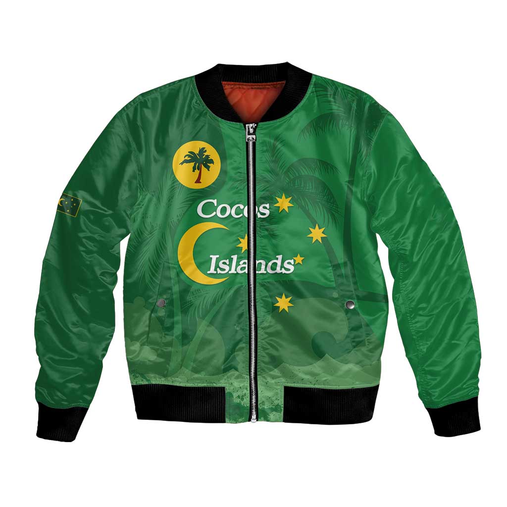 Australia Cocos Keeling Islands Bomber Jacket Southern Cross Palm Tree Pattern - Aussie Hoodie