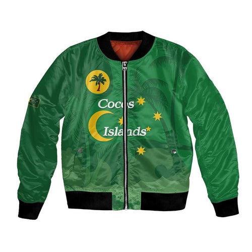 Australia Cocos Keeling Islands Bomber Jacket Southern Cross Palm Tree Pattern - Aussie Hoodie