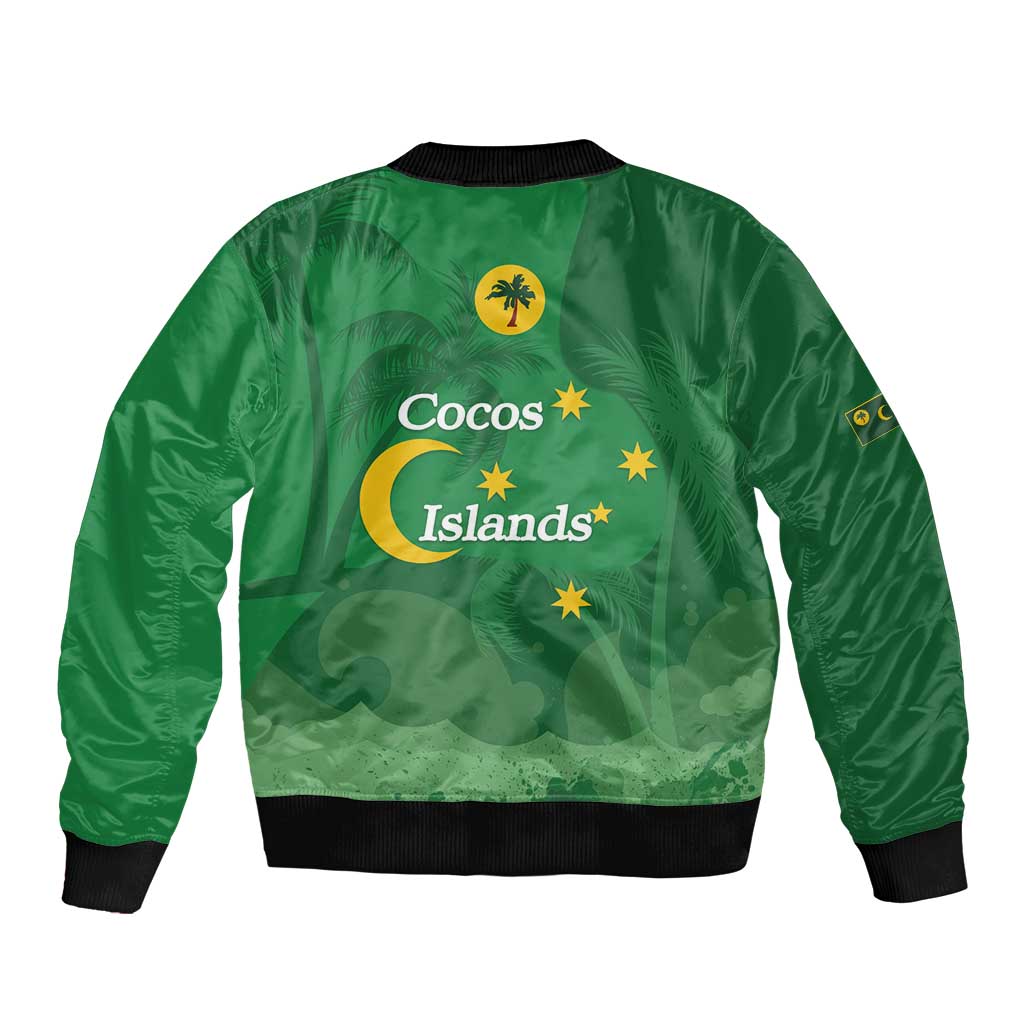 Australia Cocos Keeling Islands Bomber Jacket Southern Cross Palm Tree Pattern - Aussie Hoodie