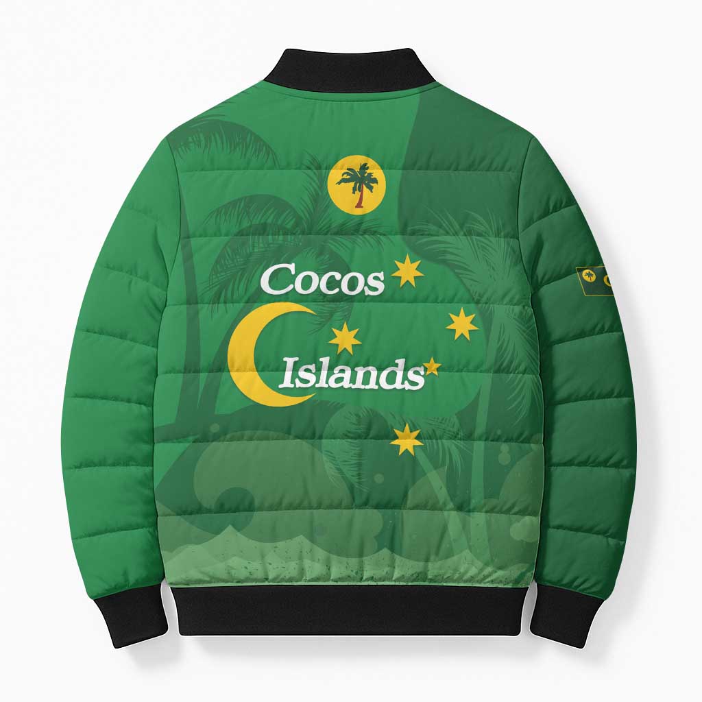 Australia Cocos Keeling Islands Bomber Puffer Jacket Southern Cross Palm Tree Pattern - Aussie Hoodie