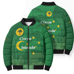 Australia Cocos Keeling Islands Bomber Puffer Jacket Southern Cross Palm Tree Pattern - Aussie Hoodie