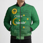 Australia Cocos Keeling Islands Bomber Puffer Jacket Southern Cross Palm Tree Pattern - Aussie Hoodie