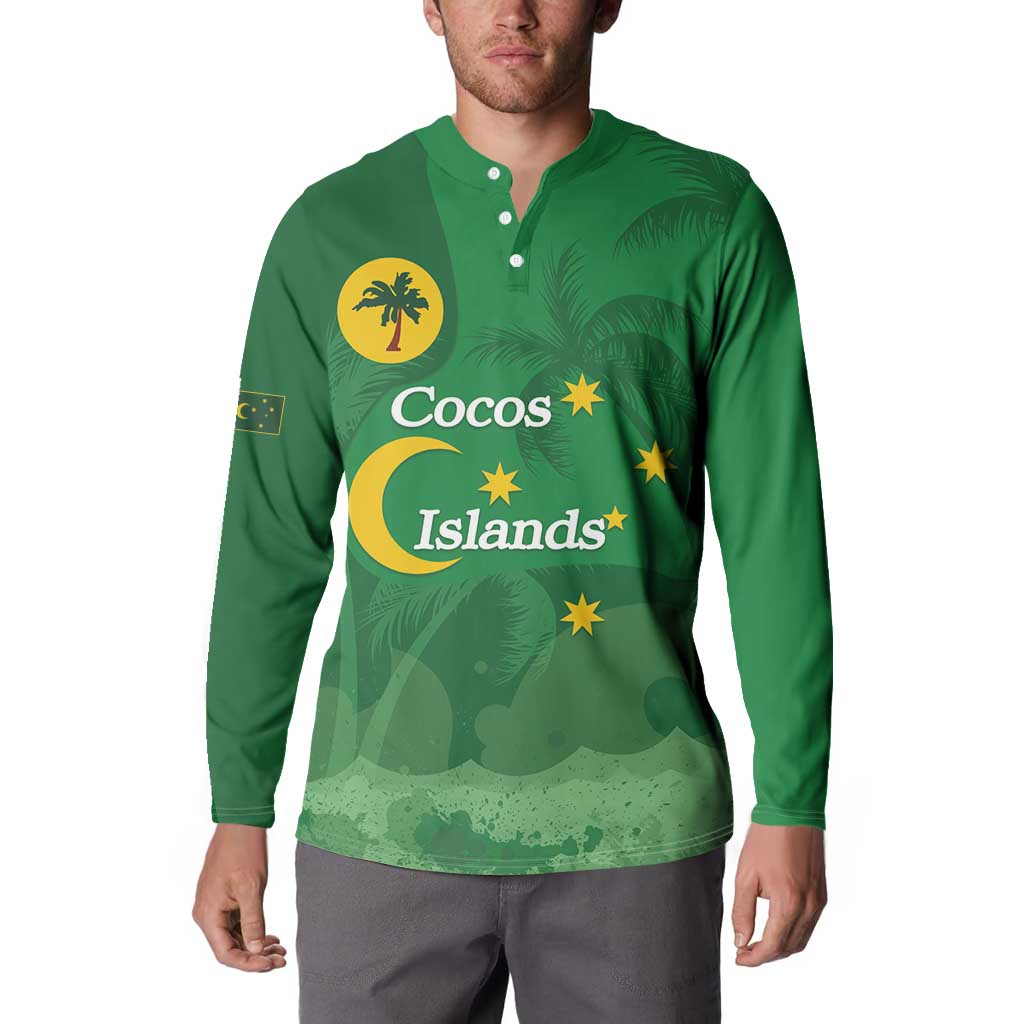 Australia Cocos Keeling Islands Button Sweatshirt Southern Cross Palm Tree Pattern - Aussie Hoodie
