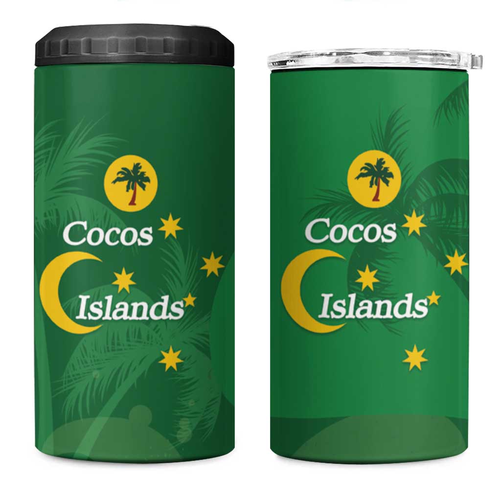 Australia Cocos Keeling Islands 4 in 1 Can Cooler Tumbler Southern Cross Palm Tree Pattern - Aussie Hoodie