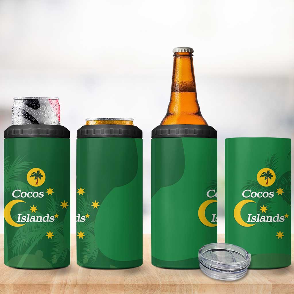 Australia Cocos Keeling Islands 4 in 1 Can Cooler Tumbler Southern Cross Palm Tree Pattern - Aussie Hoodie