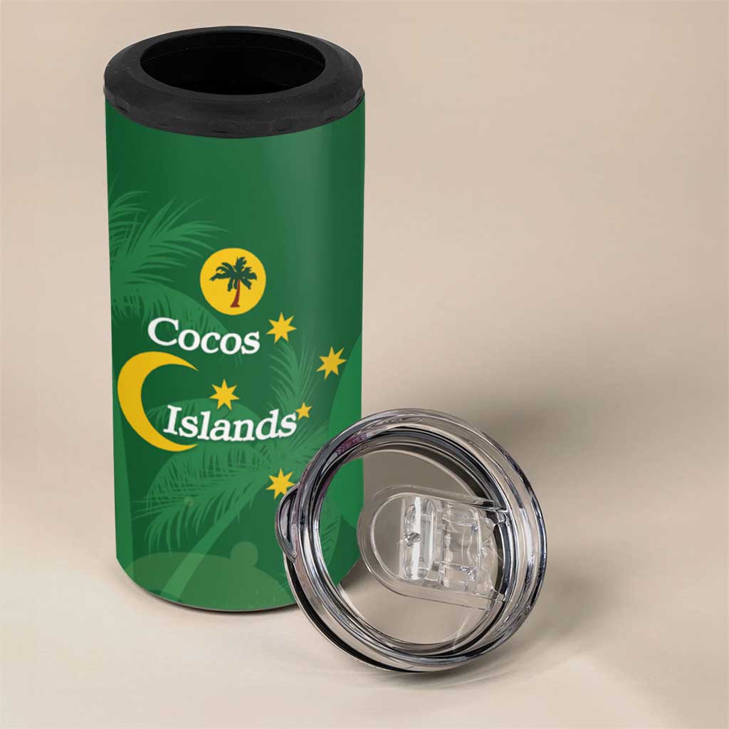 Australia Cocos Keeling Islands 4 in 1 Can Cooler Tumbler Southern Cross Palm Tree Pattern - Aussie Hoodie