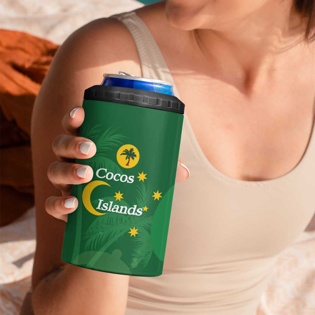 Australia Cocos Keeling Islands 4 in 1 Can Cooler Tumbler Southern Cross Palm Tree Pattern - Aussie Hoodie