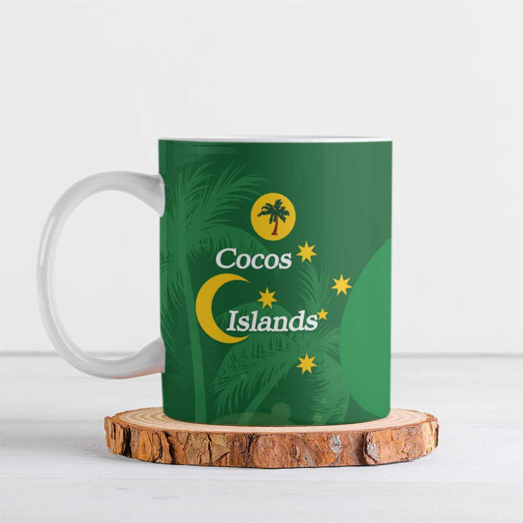 Australia Cocos Keeling Islands Ceramic Mug Southern Cross Palm Tree Pattern - Aussie Hoodie