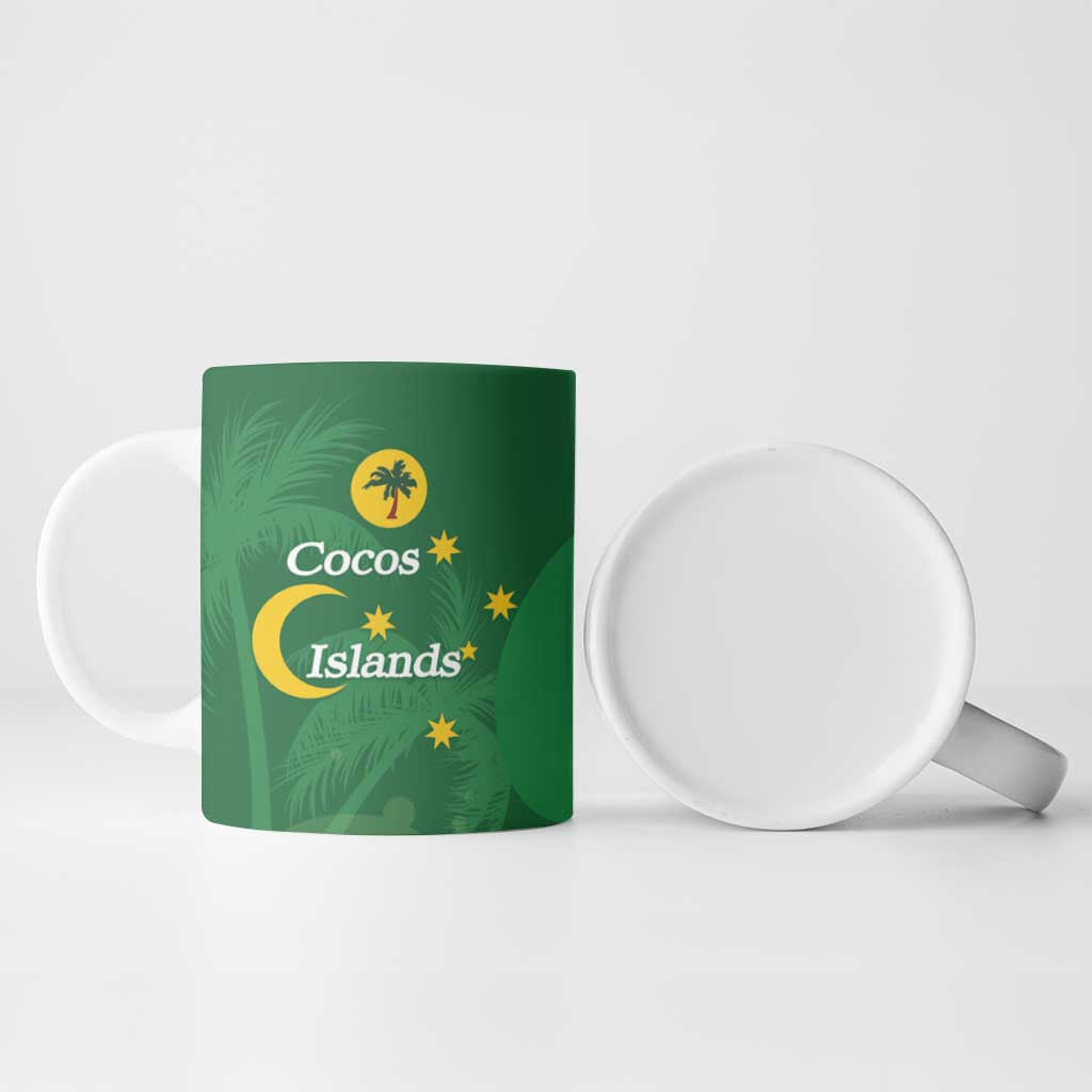 Australia Cocos Keeling Islands Ceramic Mug Southern Cross Palm Tree Pattern - Aussie Hoodie
