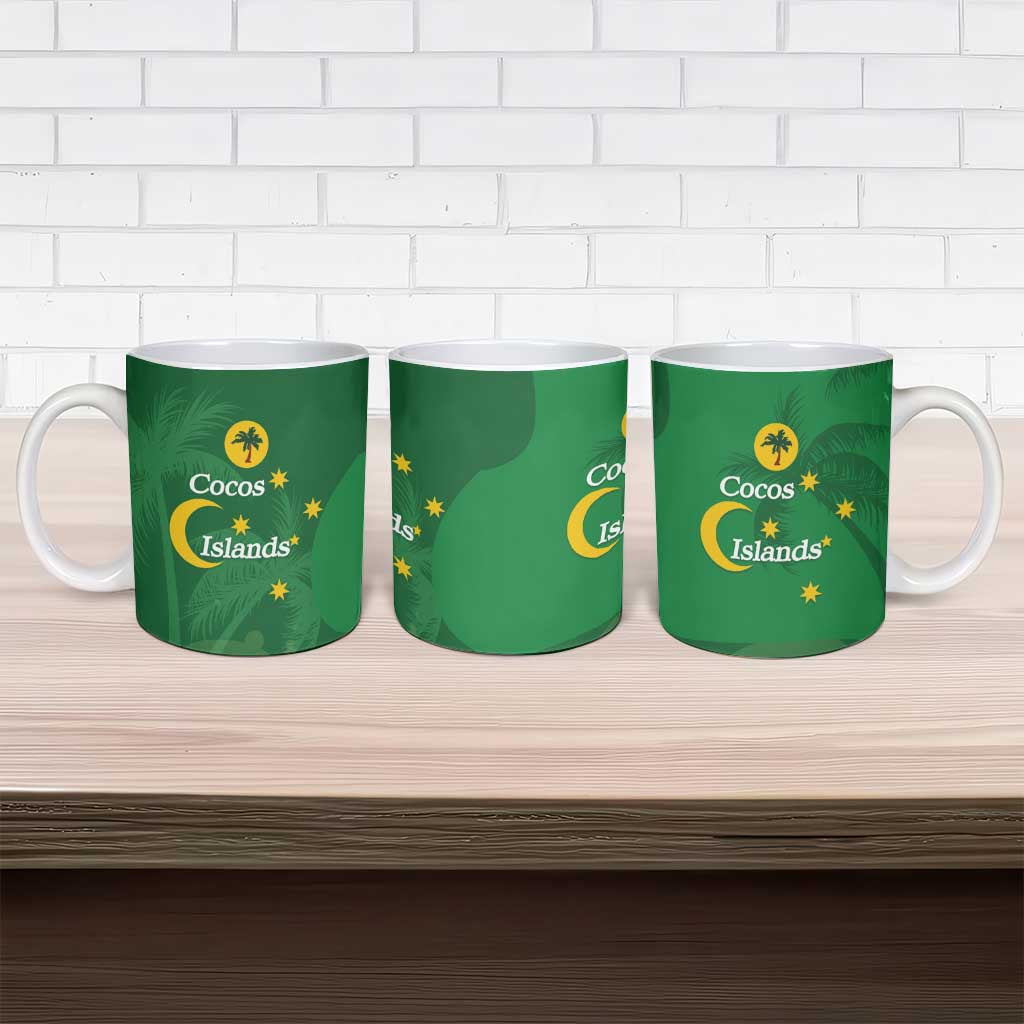 Australia Cocos Keeling Islands Ceramic Mug Southern Cross Palm Tree Pattern - Aussie Hoodie