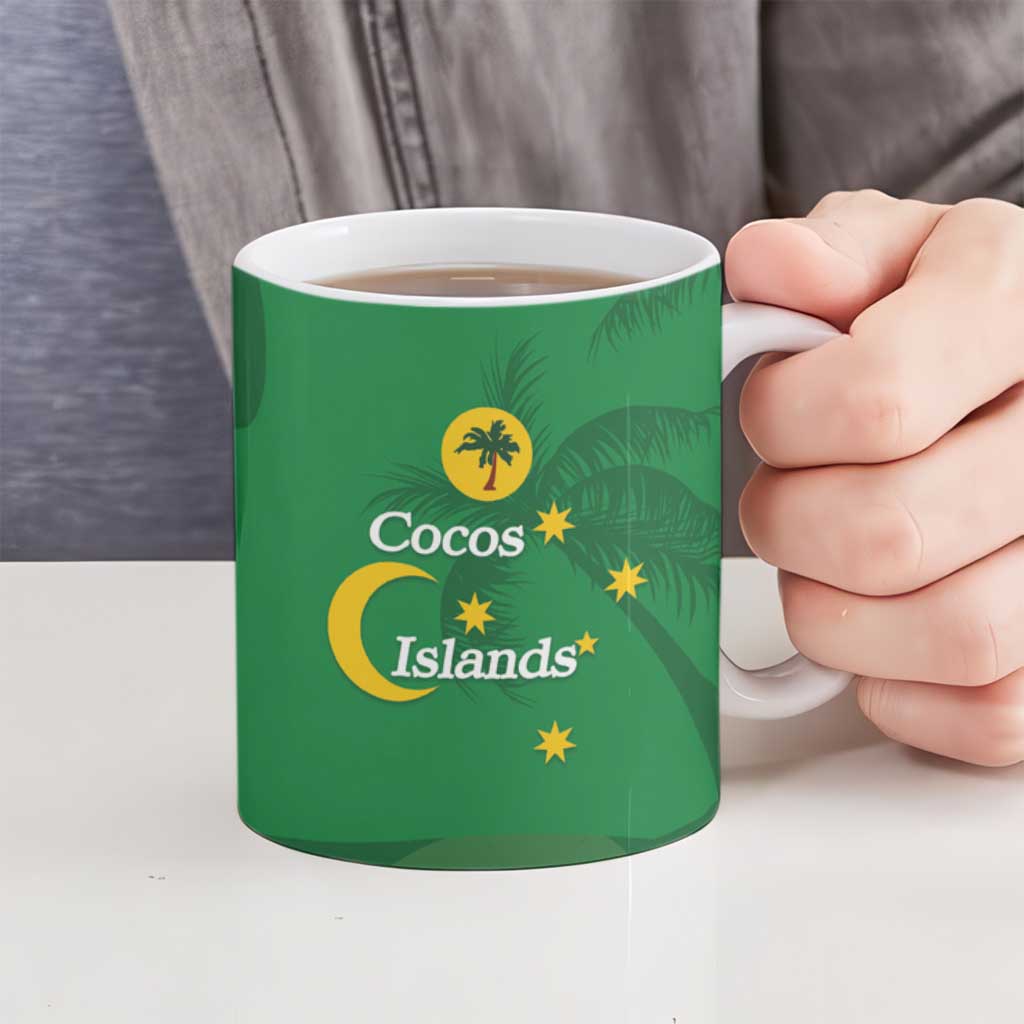 Australia Cocos Keeling Islands Ceramic Mug Southern Cross Palm Tree Pattern - Aussie Hoodie