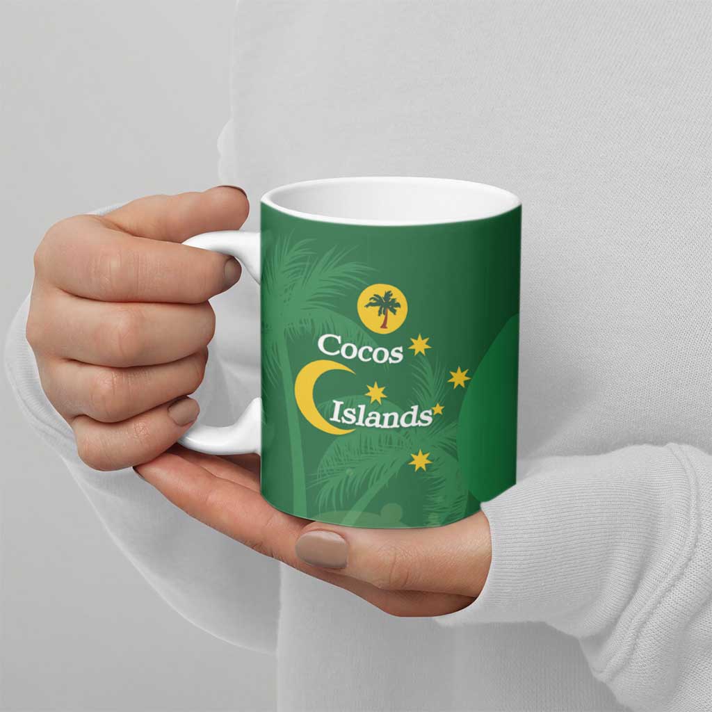 Australia Cocos Keeling Islands Ceramic Mug Southern Cross Palm Tree Pattern - Aussie Hoodie