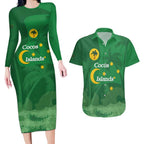 Australia Cocos Keeling Islands Couples Matching Long Sleeve Bodycon Dress and Hawaiian Shirt Southern Cross Palm Tree Pattern - Aussie Hoodie