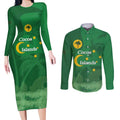 Australia Cocos Keeling Islands Couples Matching Long Sleeve Bodycon Dress and Long Sleeve Button Shirt Southern Cross Palm Tree Pattern - Aussie Hoodie