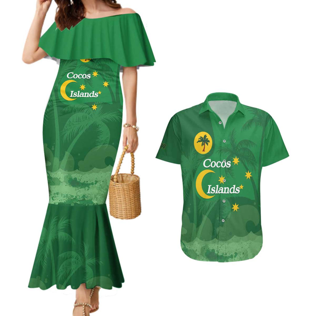 Australia Cocos Keeling Islands Couples Matching Mermaid Dress and Hawaiian Shirt Southern Cross Palm Tree Pattern - Aussie Hoodie