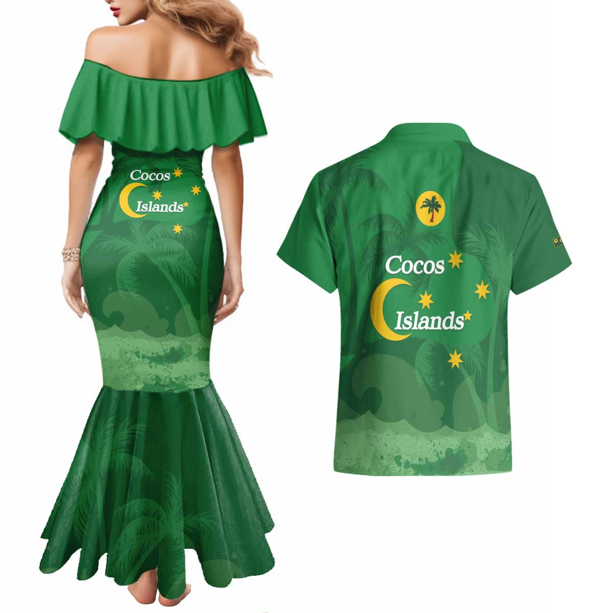 Australia Cocos Keeling Islands Couples Matching Mermaid Dress and Hawaiian Shirt Southern Cross Palm Tree Pattern - Aussie Hoodie