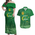 Australia Cocos Keeling Islands Couples Matching Off Shoulder Maxi Dress and Hawaiian Shirt Southern Cross Palm Tree Pattern - Aussie Hoodie