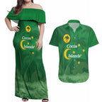 Australia Cocos Keeling Islands Couples Matching Off Shoulder Maxi Dress and Hawaiian Shirt Southern Cross Palm Tree Pattern - Aussie Hoodie
