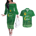 Australia Cocos Keeling Islands Couples Matching Off The Shoulder Long Sleeve Dress and Hawaiian Shirt Southern Cross Palm Tree Pattern - Aussie Hoodie