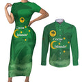 Australia Cocos Keeling Islands Couples Matching Short Sleeve Bodycon Dress and Long Sleeve Button Shirt Southern Cross Palm Tree Pattern - Aussie Hoodie
