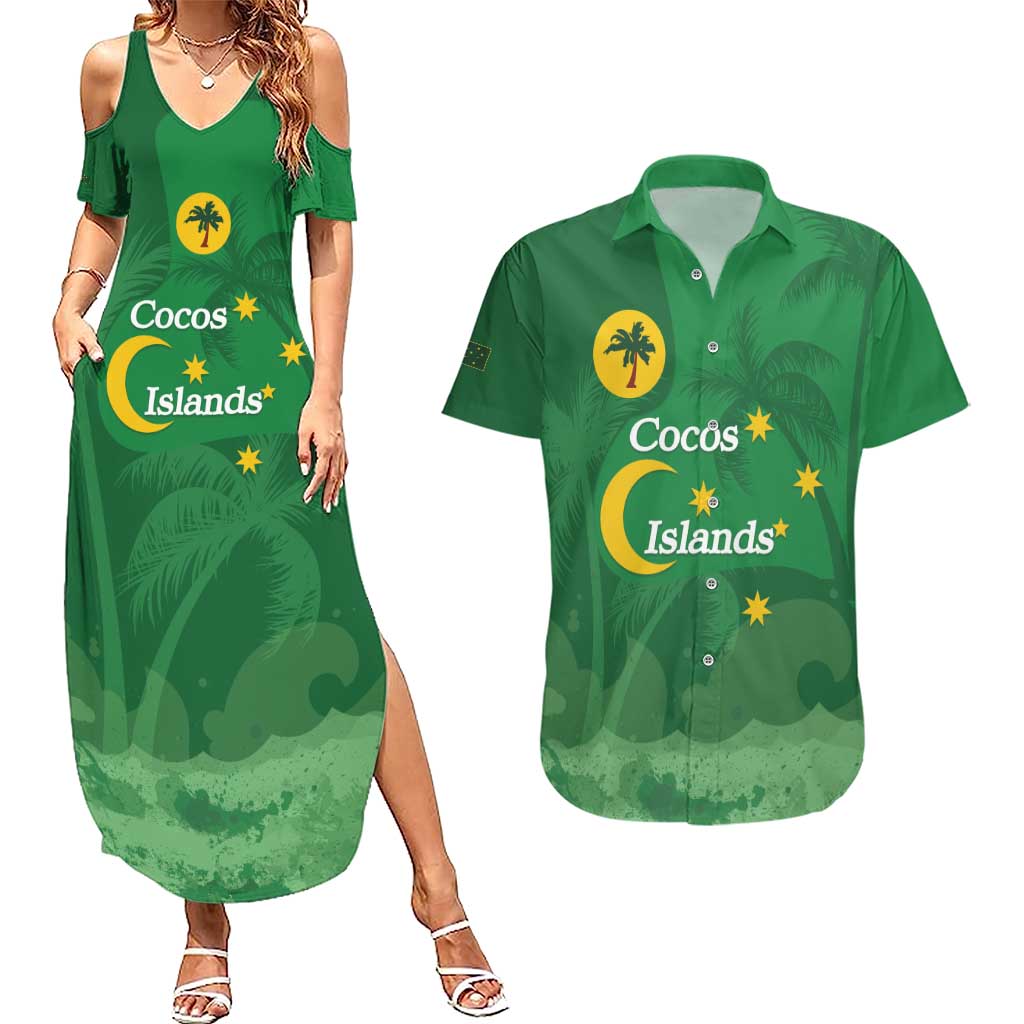 Australia Cocos Keeling Islands Couples Matching Summer Maxi Dress and Hawaiian Shirt Southern Cross Palm Tree Pattern - Aussie Hoodie