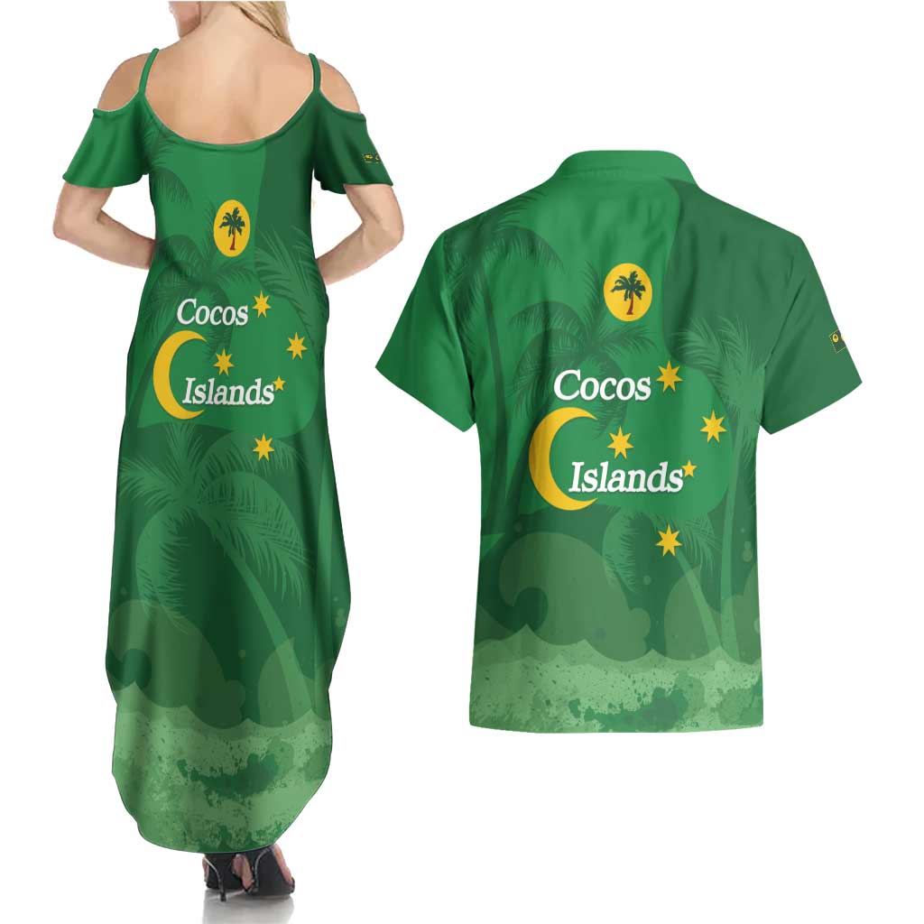 Australia Cocos Keeling Islands Couples Matching Summer Maxi Dress and Hawaiian Shirt Southern Cross Palm Tree Pattern - Aussie Hoodie