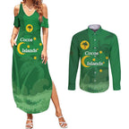 Australia Cocos Keeling Islands Couples Matching Summer Maxi Dress and Long Sleeve Button Shirt Southern Cross Palm Tree Pattern - Aussie Hoodie