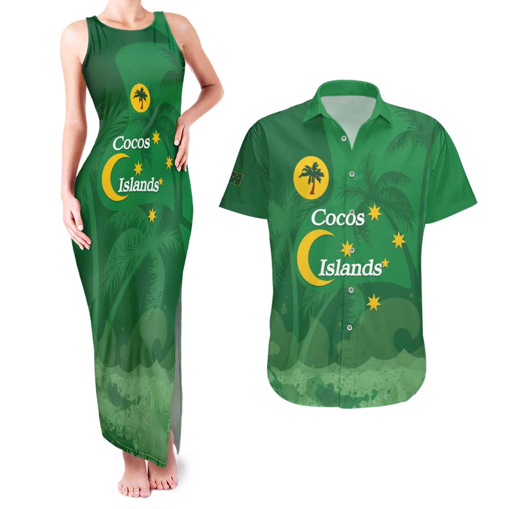 Australia Cocos Keeling Islands Couples Matching Tank Maxi Dress and Hawaiian Shirt Southern Cross Palm Tree Pattern - Aussie Hoodie