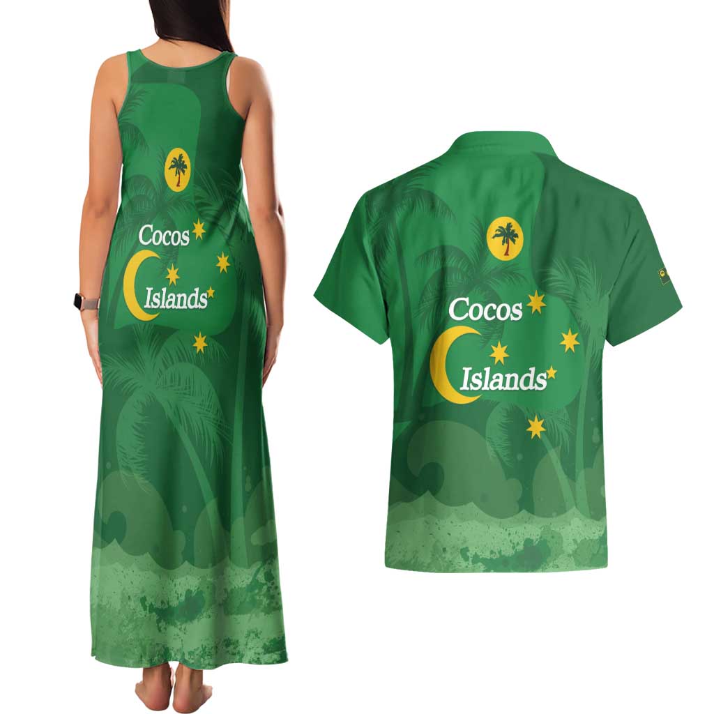 Australia Cocos Keeling Islands Couples Matching Tank Maxi Dress and Hawaiian Shirt Southern Cross Palm Tree Pattern - Aussie Hoodie