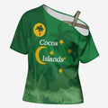 Australia Cocos Keeling Islands Cross Shoulder Shirt Southern Cross Palm Tree Pattern - Aussie Hoodie