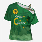 Australia Cocos Keeling Islands Cross Shoulder Shirt Southern Cross Palm Tree Pattern - Aussie Hoodie