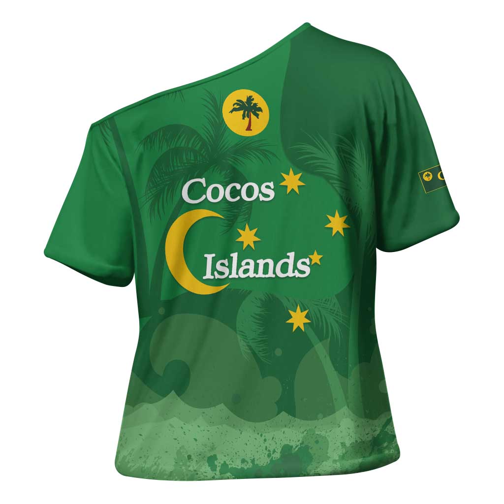Australia Cocos Keeling Islands Cross Shoulder Shirt Southern Cross Palm Tree Pattern - Aussie Hoodie