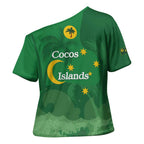Australia Cocos Keeling Islands Cross Shoulder Shirt Southern Cross Palm Tree Pattern - Aussie Hoodie