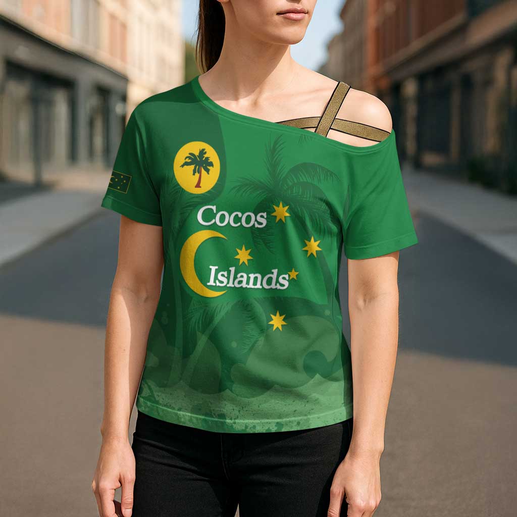 Australia Cocos Keeling Islands Cross Shoulder Shirt Southern Cross Palm Tree Pattern - Aussie Hoodie