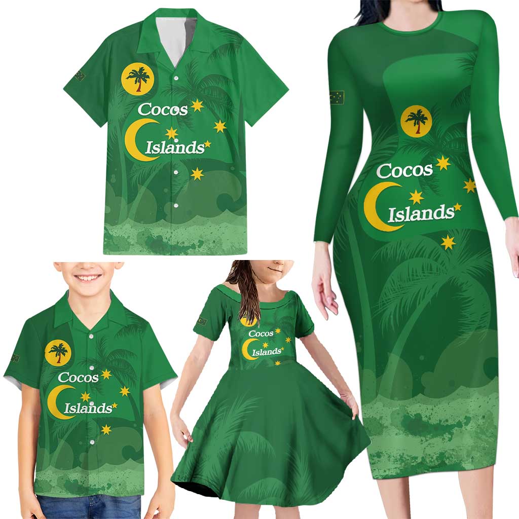 Australia Cocos Keeling Islands Family Matching Long Sleeve Bodycon Dress and Hawaiian Shirt Southern Cross Palm Tree Pattern - Aussie Hoodie