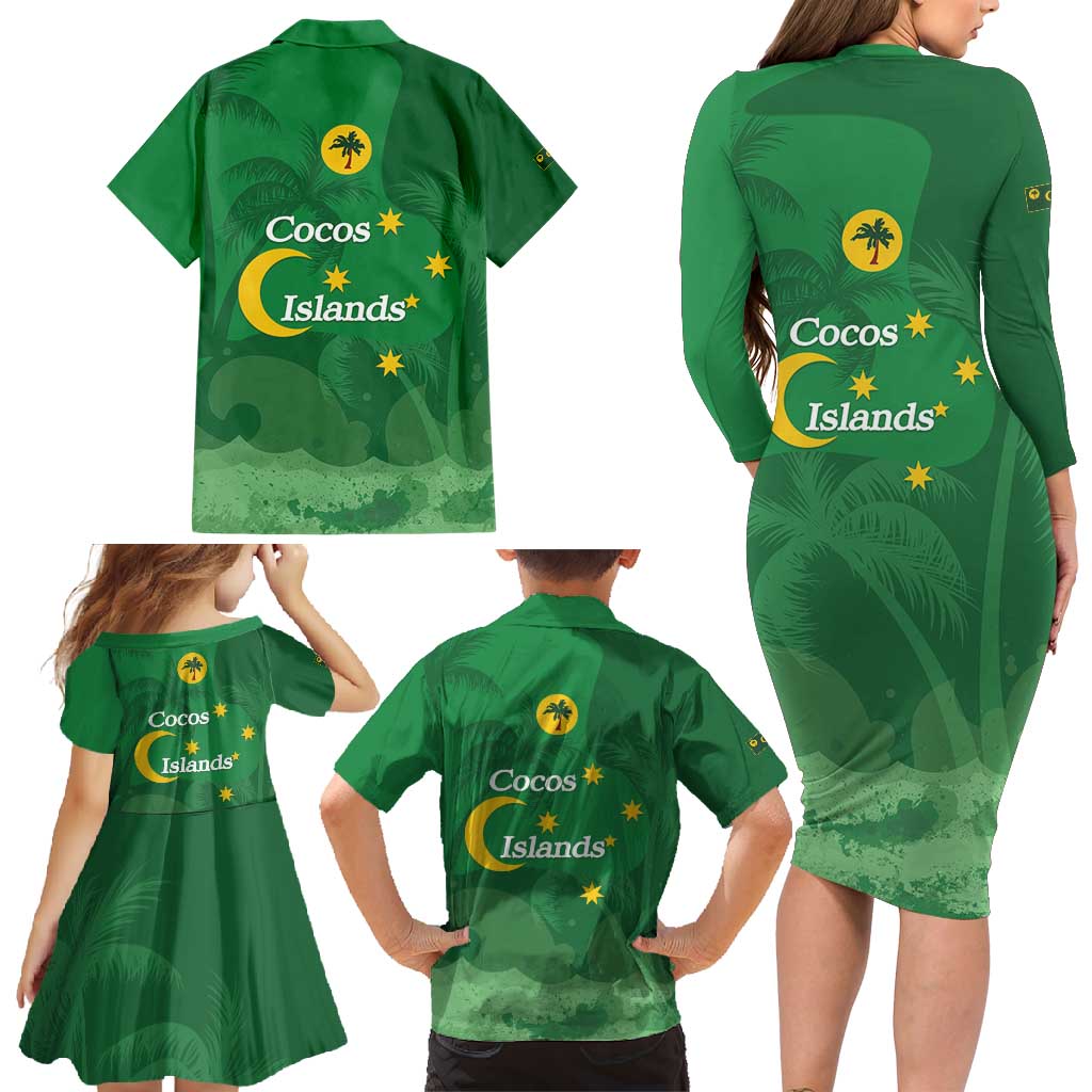 Australia Cocos Keeling Islands Family Matching Long Sleeve Bodycon Dress and Hawaiian Shirt Southern Cross Palm Tree Pattern - Aussie Hoodie
