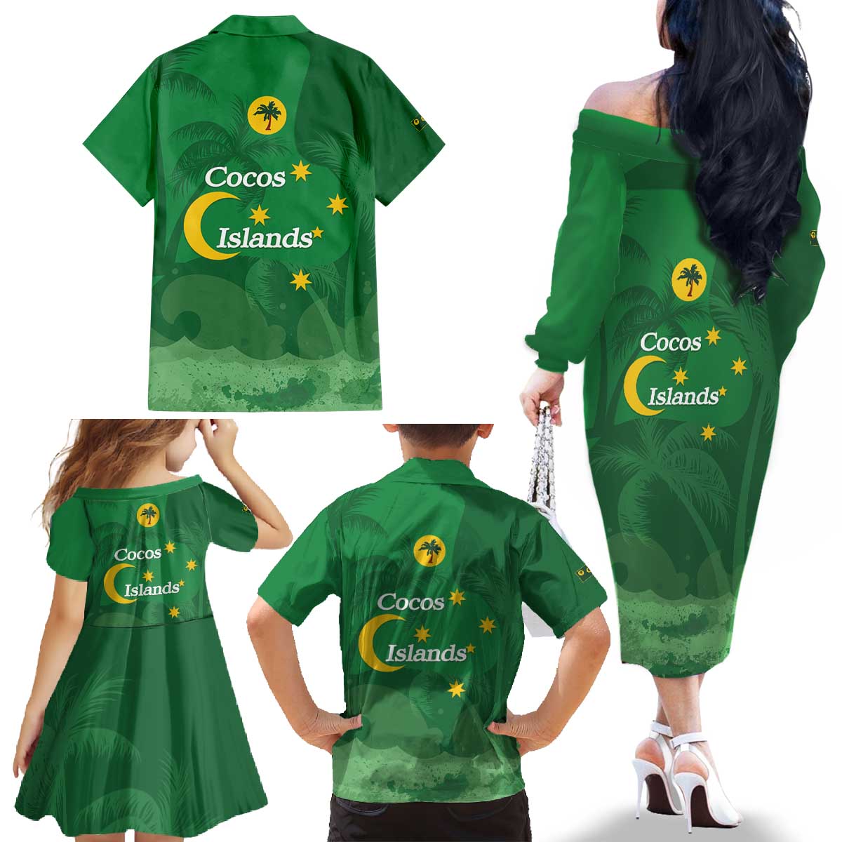 Australia Cocos Keeling Islands Family Matching Off The Shoulder Long Sleeve Dress and Hawaiian Shirt Southern Cross Palm Tree Pattern - Aussie Hoodie