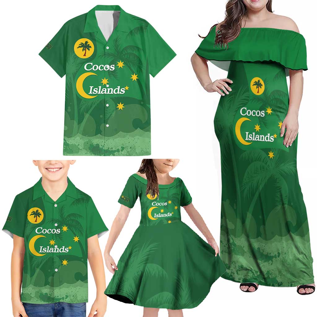 Australia Cocos Keeling Islands Family Matching Off Shoulder Maxi Dress and Hawaiian Shirt Southern Cross Palm Tree Pattern - Aussie Hoodie
