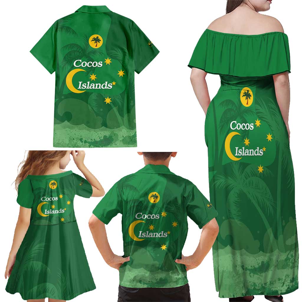 Australia Cocos Keeling Islands Family Matching Off Shoulder Maxi Dress and Hawaiian Shirt Southern Cross Palm Tree Pattern - Aussie Hoodie