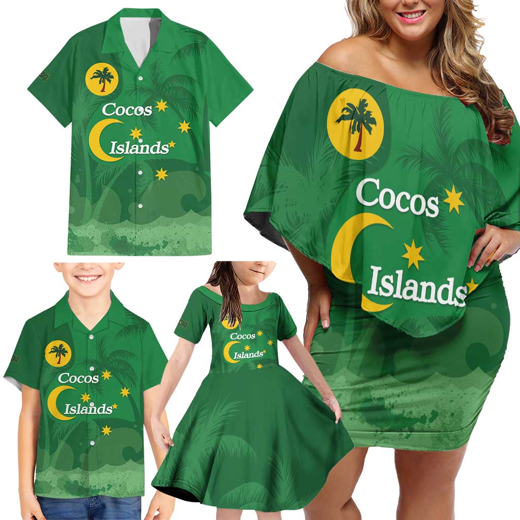Australia Cocos Keeling Islands Family Matching Off Shoulder Short Dress and Hawaiian Shirt Southern Cross Palm Tree Pattern - Aussie Hoodie