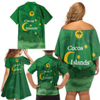Australia Cocos Keeling Islands Family Matching Off Shoulder Short Dress and Hawaiian Shirt Southern Cross Palm Tree Pattern - Aussie Hoodie