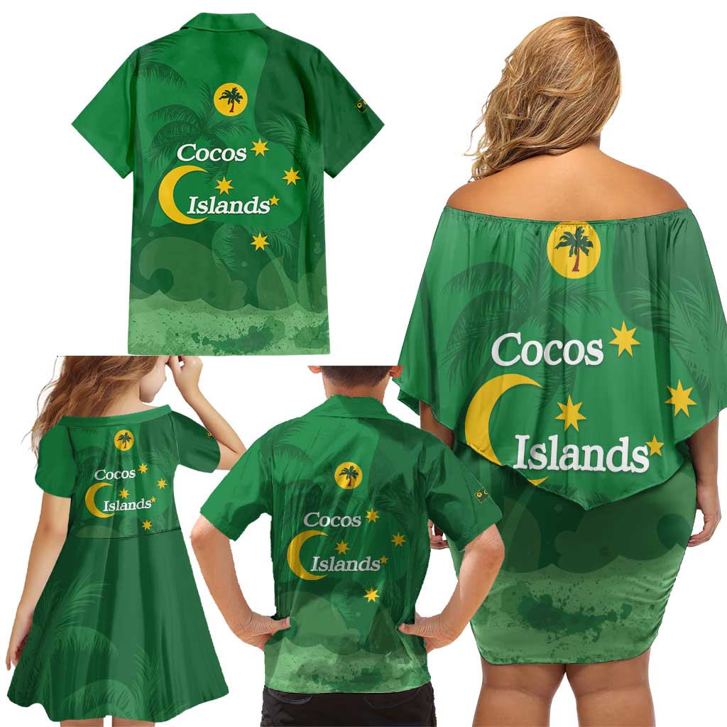 Australia Cocos Keeling Islands Family Matching Off Shoulder Short Dress and Hawaiian Shirt Southern Cross Palm Tree Pattern - Aussie Hoodie