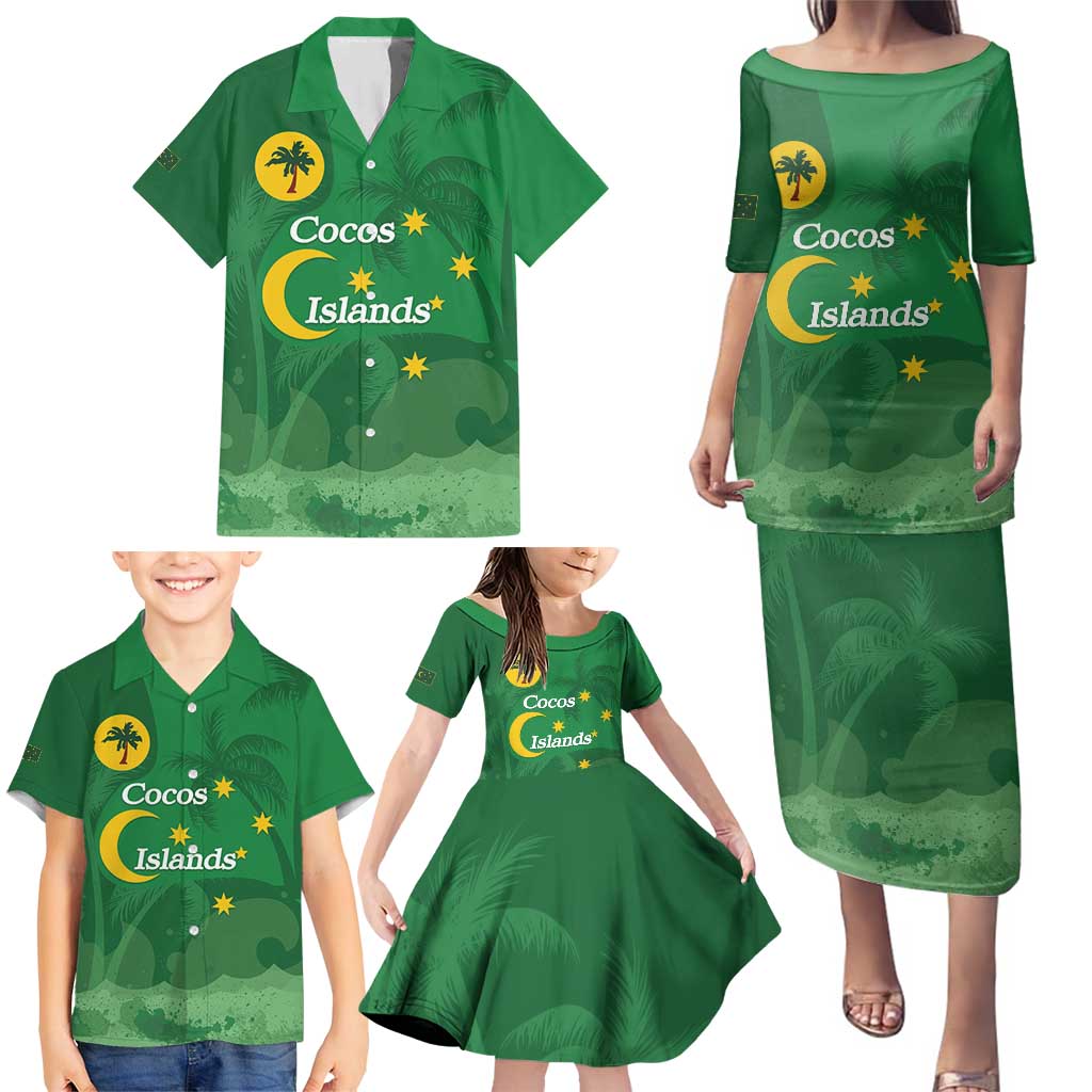 Australia Cocos Keeling Islands Family Matching Puletasi and Hawaiian Shirt Southern Cross Palm Tree Pattern - Aussie Hoodie